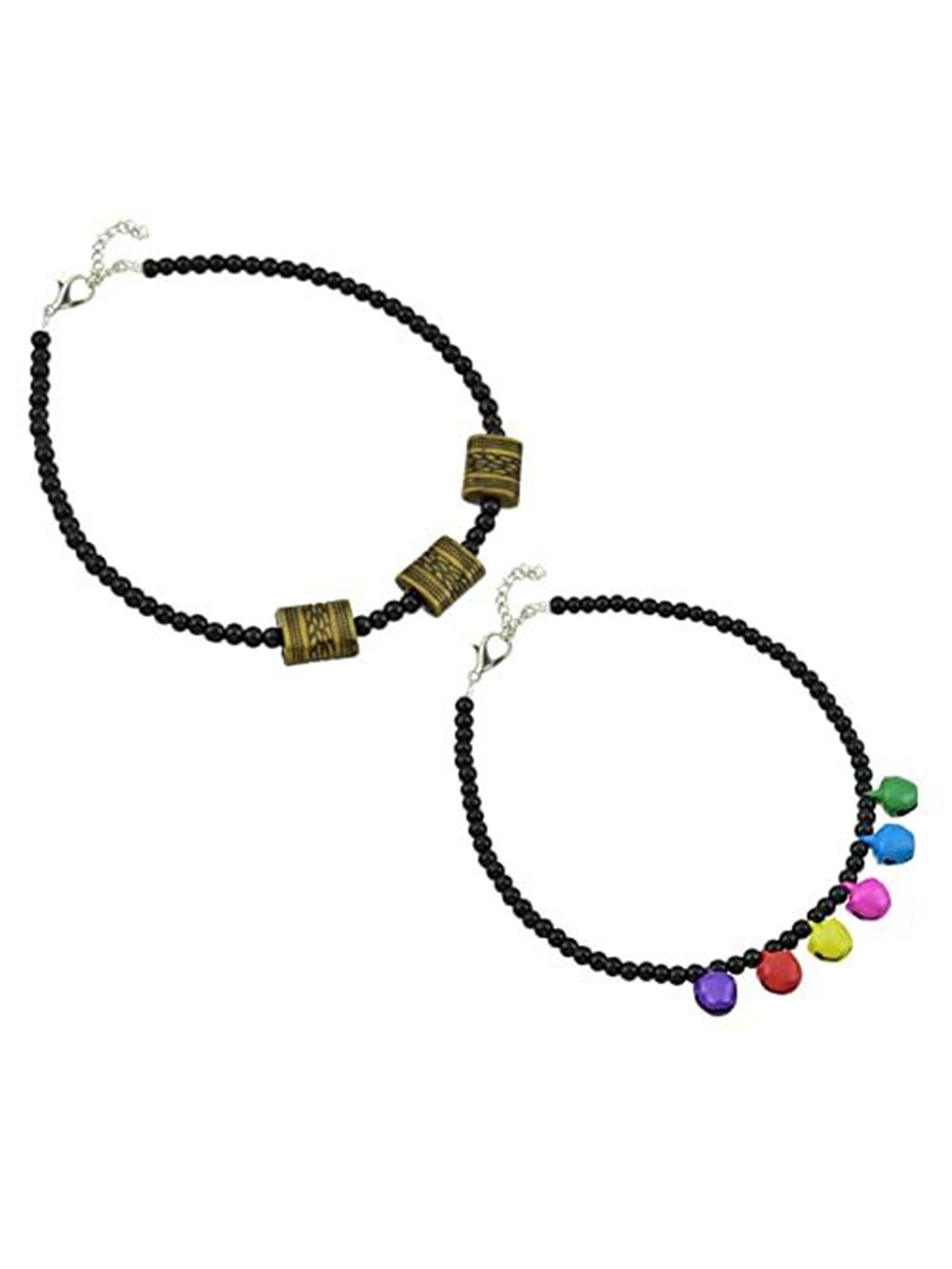 

HIGH TRENDZ Women Set of 2 Anklets, Black