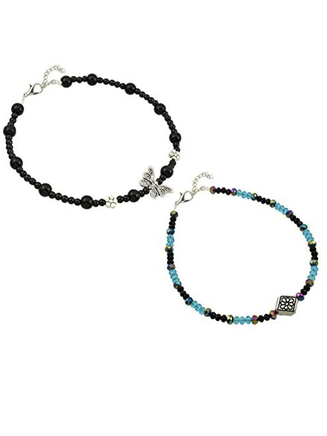 

HIGH TRENDZ Women Set of 2 Anklets, Black