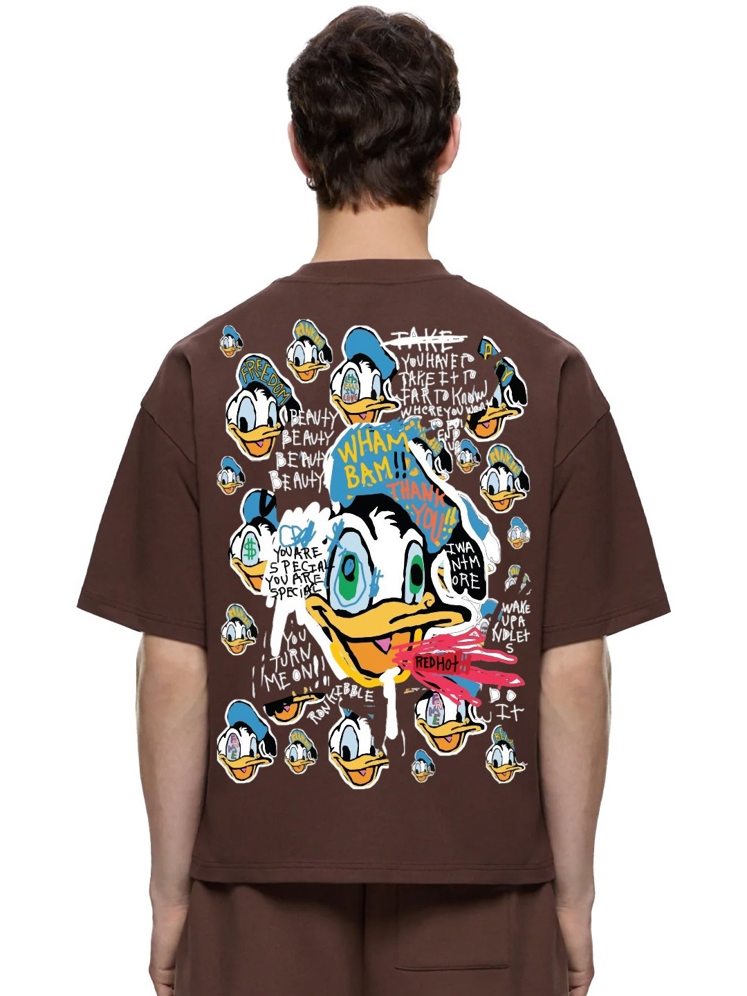 

SONIBROS Men Mandarin Collar Applique T-shirt, Brown