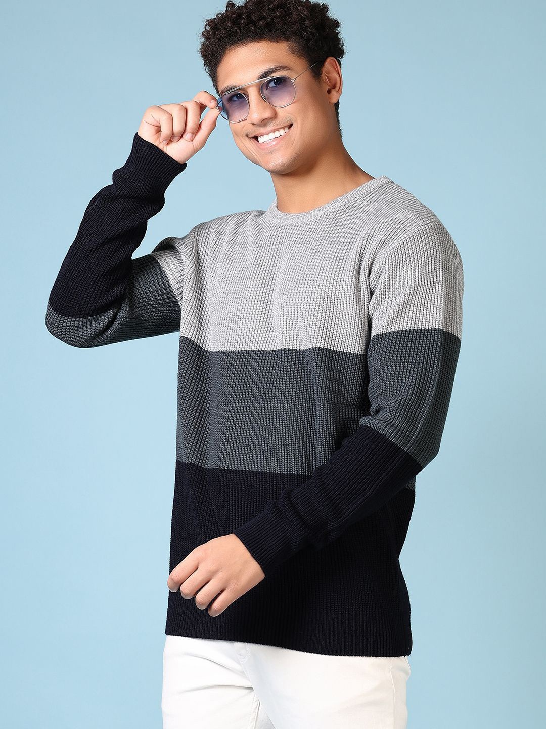 

V-Mart Men Striped Pullover, Navy blue