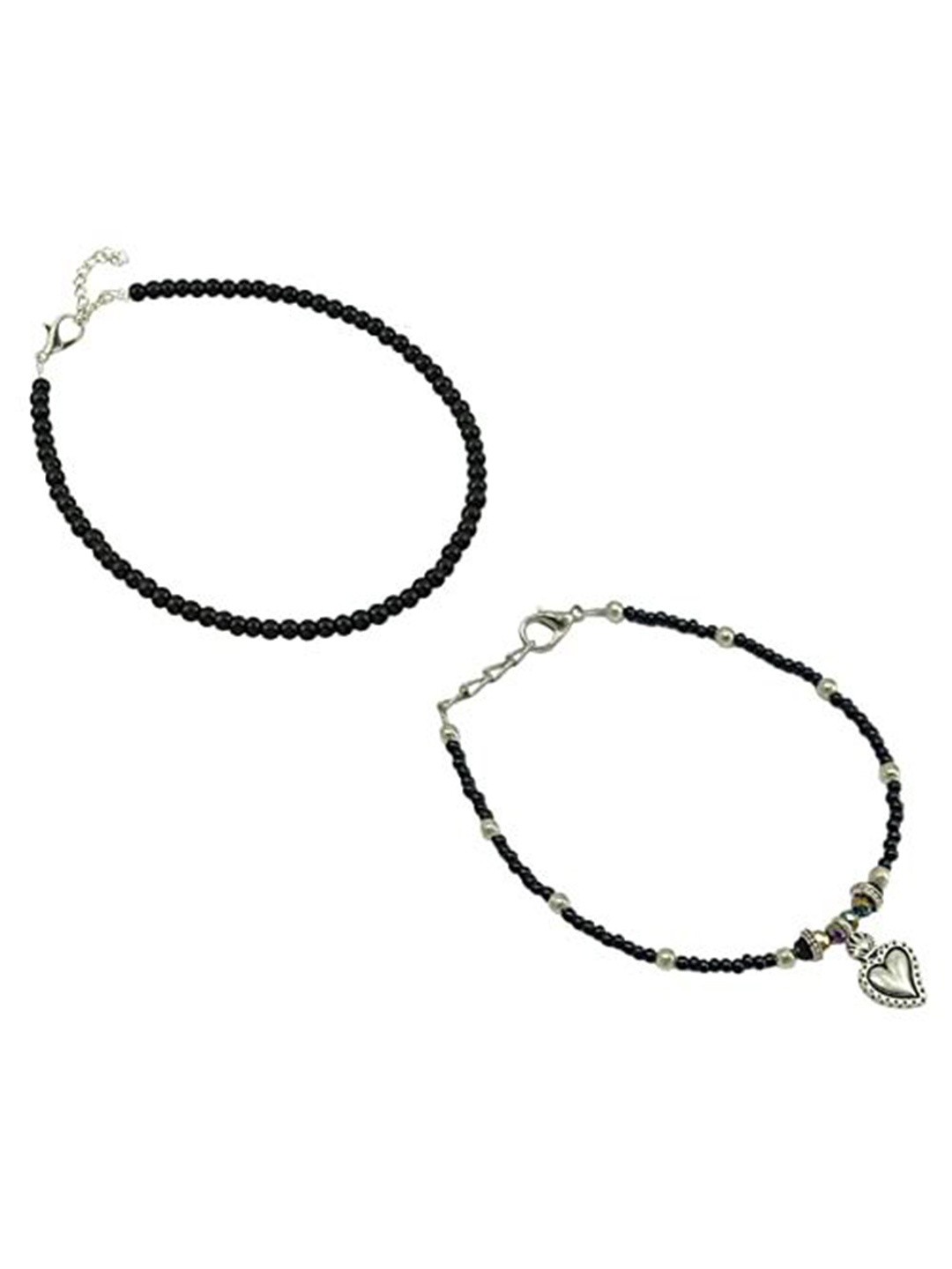 

HIGH TRENDZ Women Set of 2 Anklets, Black
