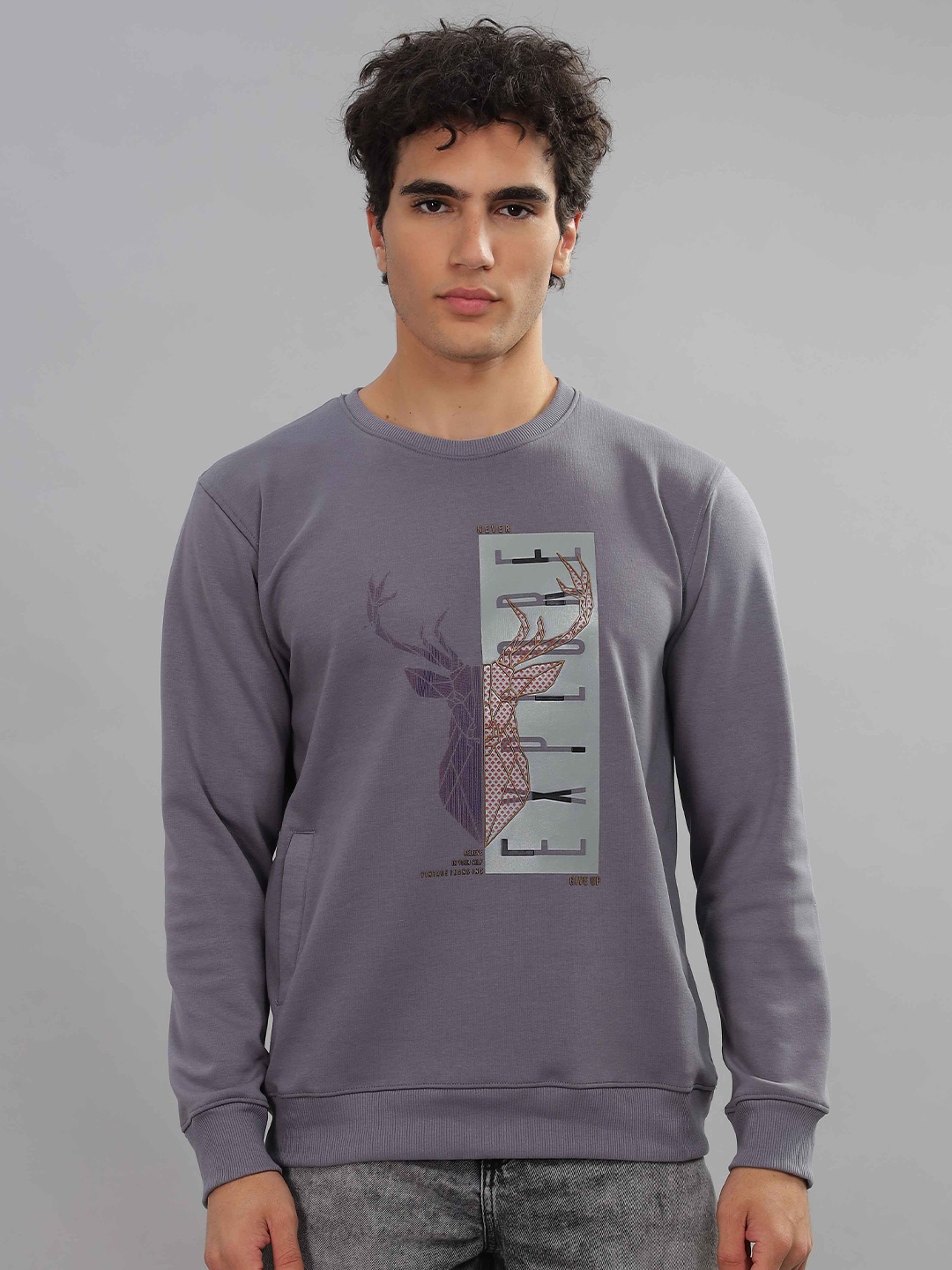 

Parcel Yard Men Printed Sweatshirt, Grey