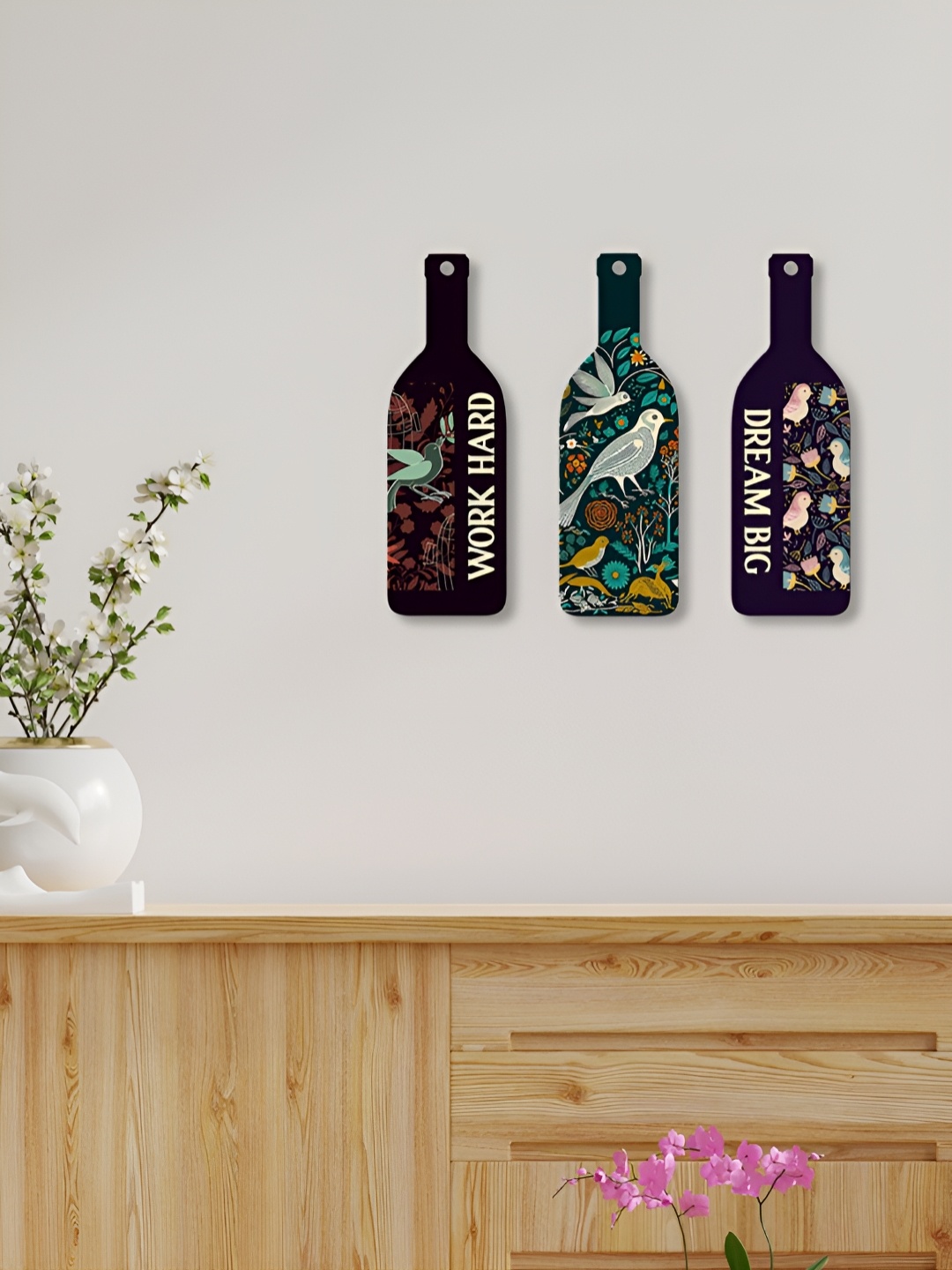 

ArtVibes 3Pcs Black & White Printed Wooden Wall Decor Hangings