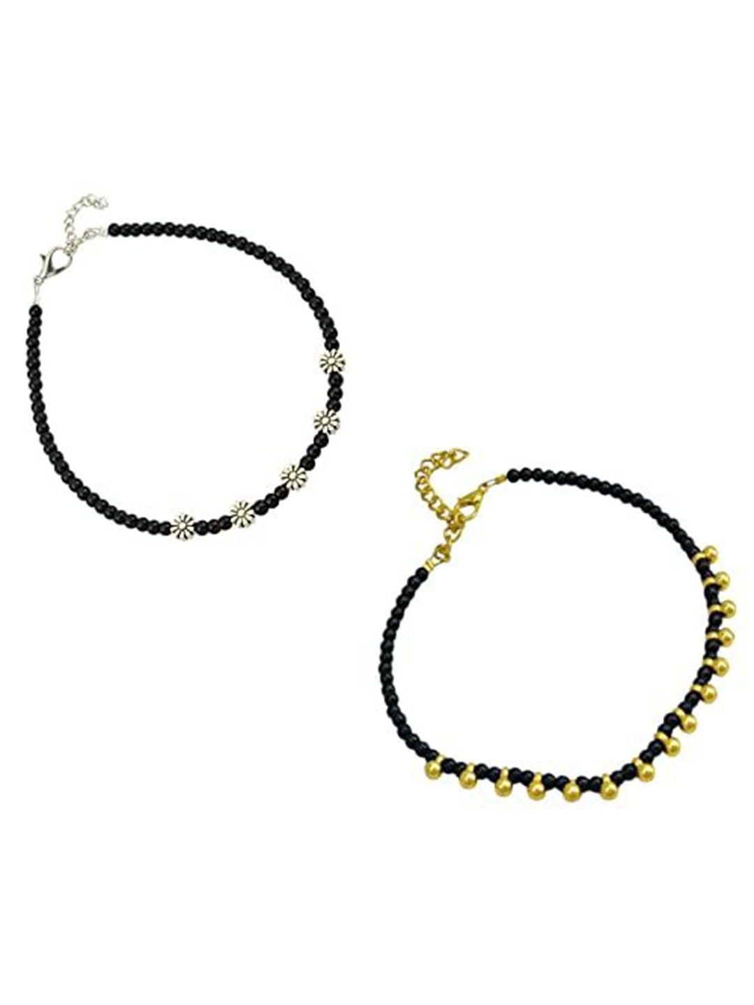 

HIGH TRENDZ Women Set of 2 Anklets, Black