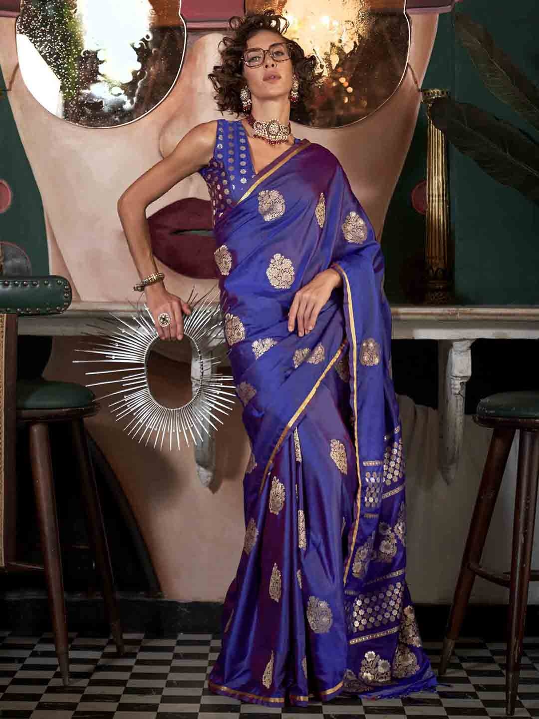 

Mitera Woven Design Zari Satin Saree, Violet