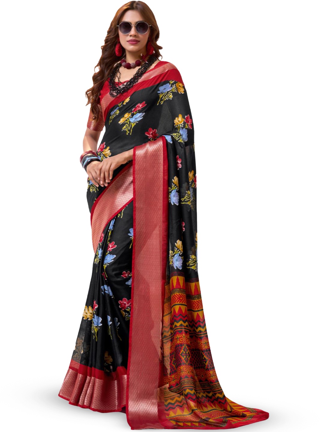 

CHUDIYA Floral Zari Pure Silk Saree, Orange