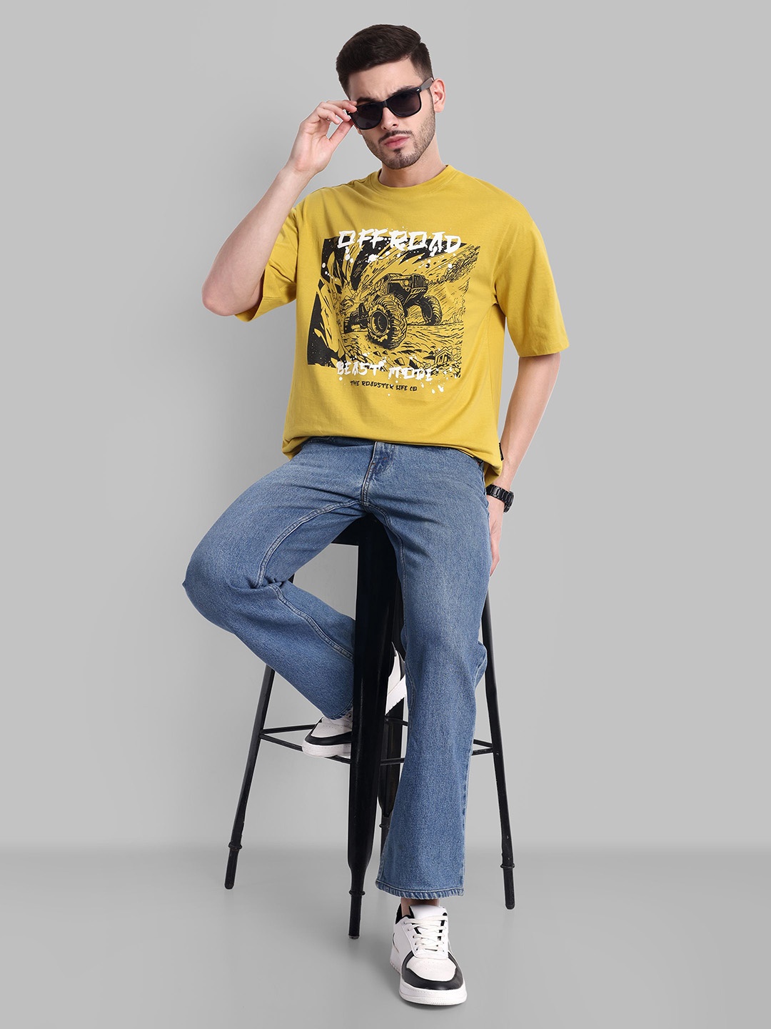 

The Roadster Lifestyle Co Printed Pure Cotton Relaxed Fit T-shirt, Yellow