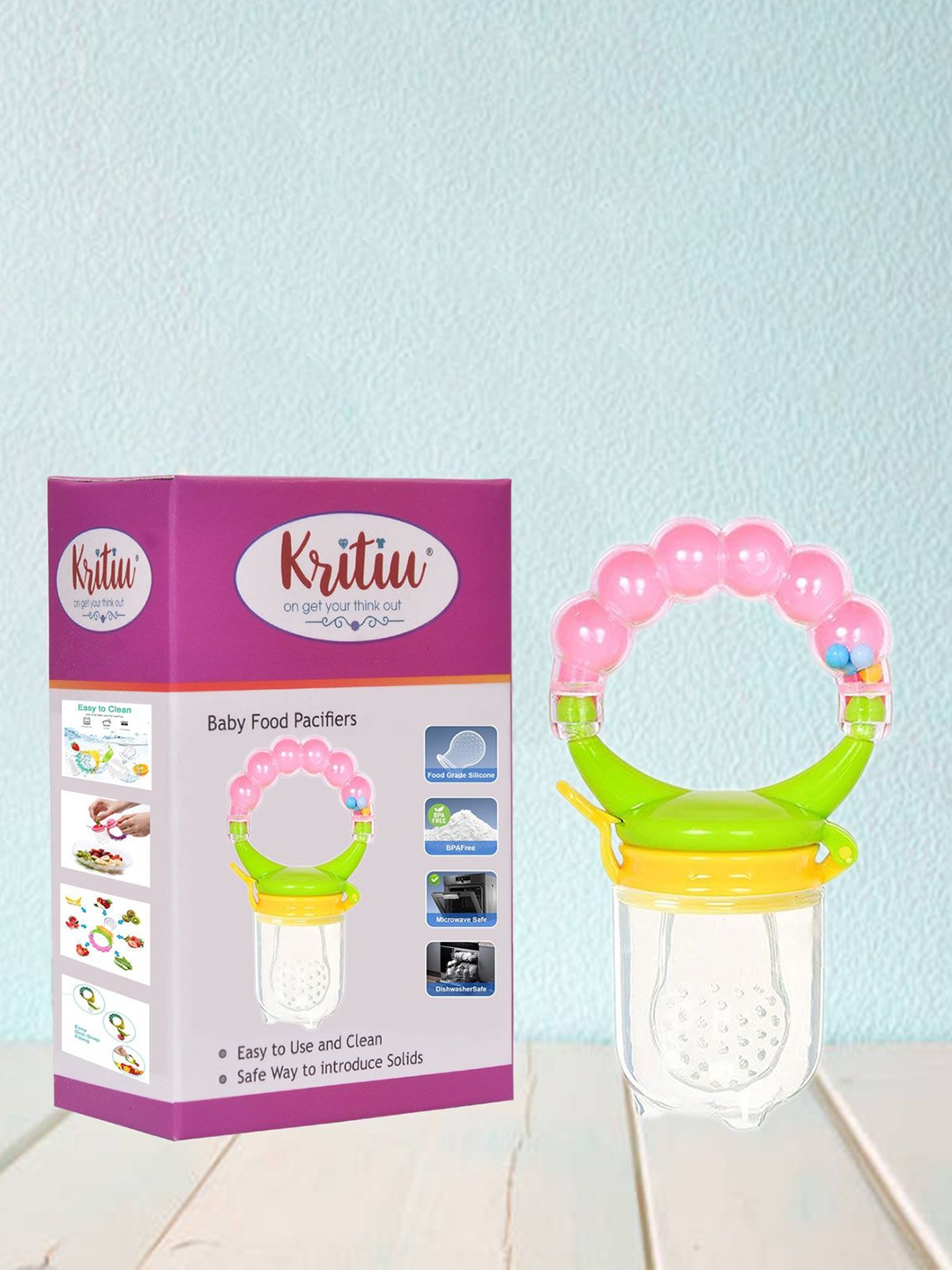 

Kritiu Pink & Green Silicone Fruit & Food Nibbler Feeder