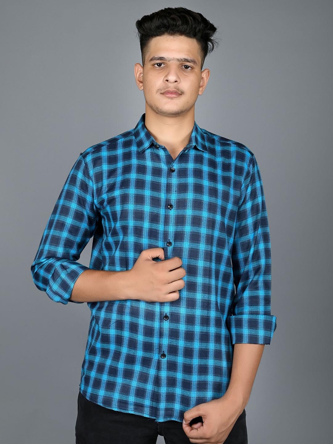 

Tanip Men Comfort Sheer Checked Casual Shirt, Blue