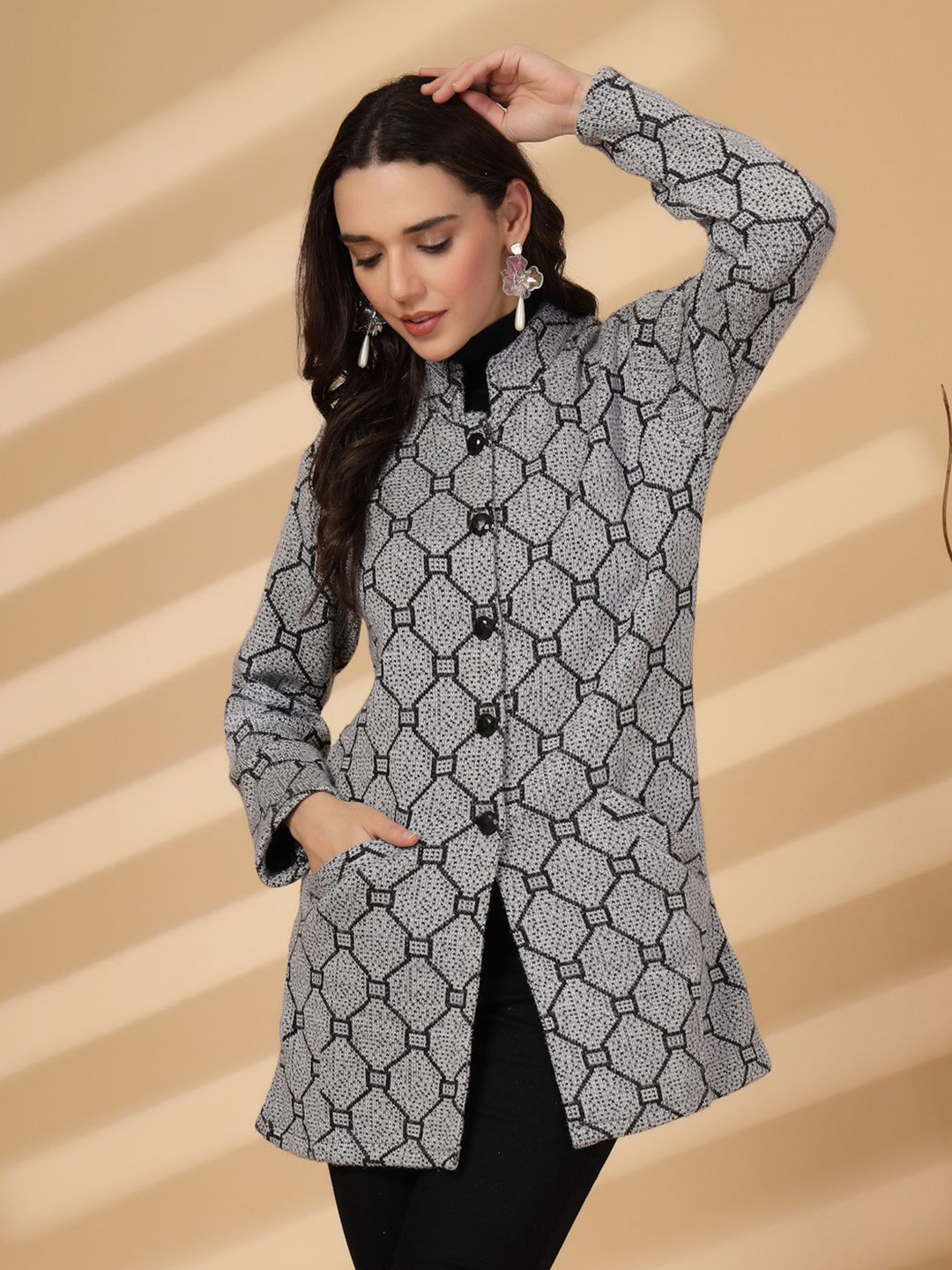

Clora Creation Women Woollen Longline Cardigan, Grey