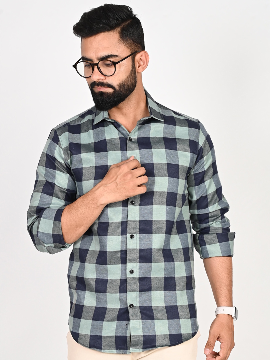 

Tanip Men Comfort Sheer Checked Casual Shirt, Grey