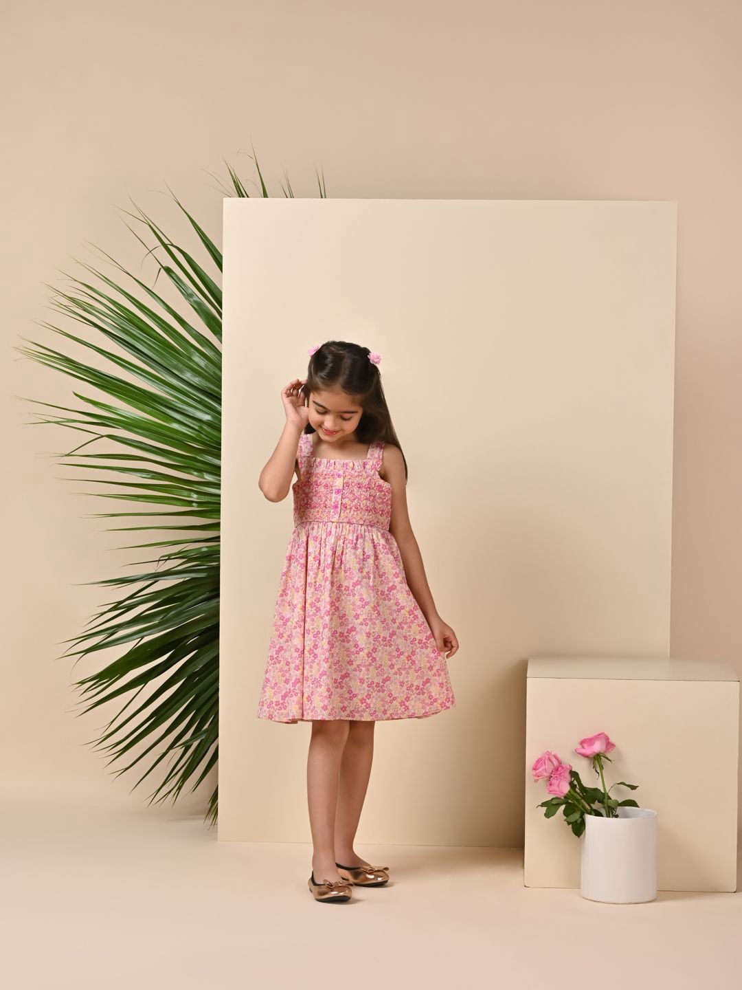 

BAESD Floral Embroidered Halter Neck Fit & Flare Dress, Pink