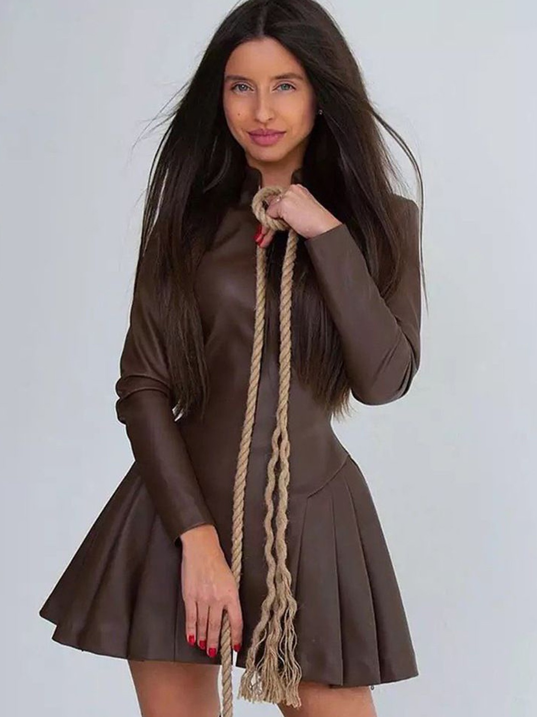 

StyleCast x Revolte Halter Neck Shirt Mini Dress, Brown