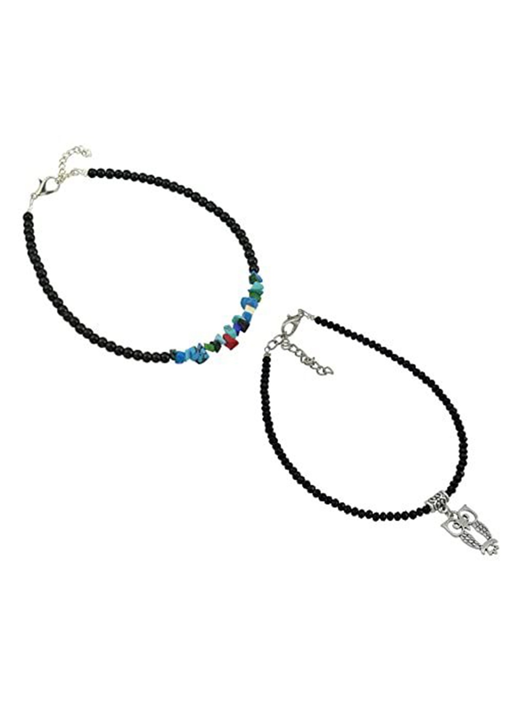 

HIGH TRENDZ Women Set of 2 Anklets, Black
