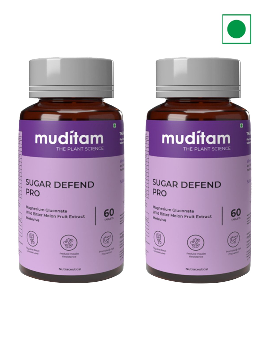 

Muditam Set Of 2 Sugar Defend Pro Manage Weight Sugar - 60 Tablets Each, White