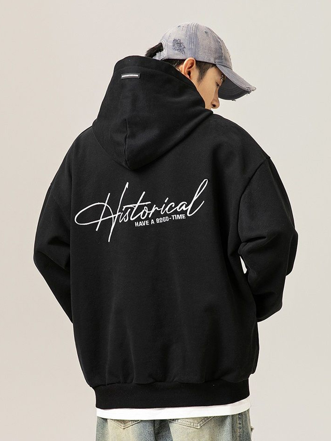 

HERE&NOW Men Printed Hooded Sweatshirt, Black