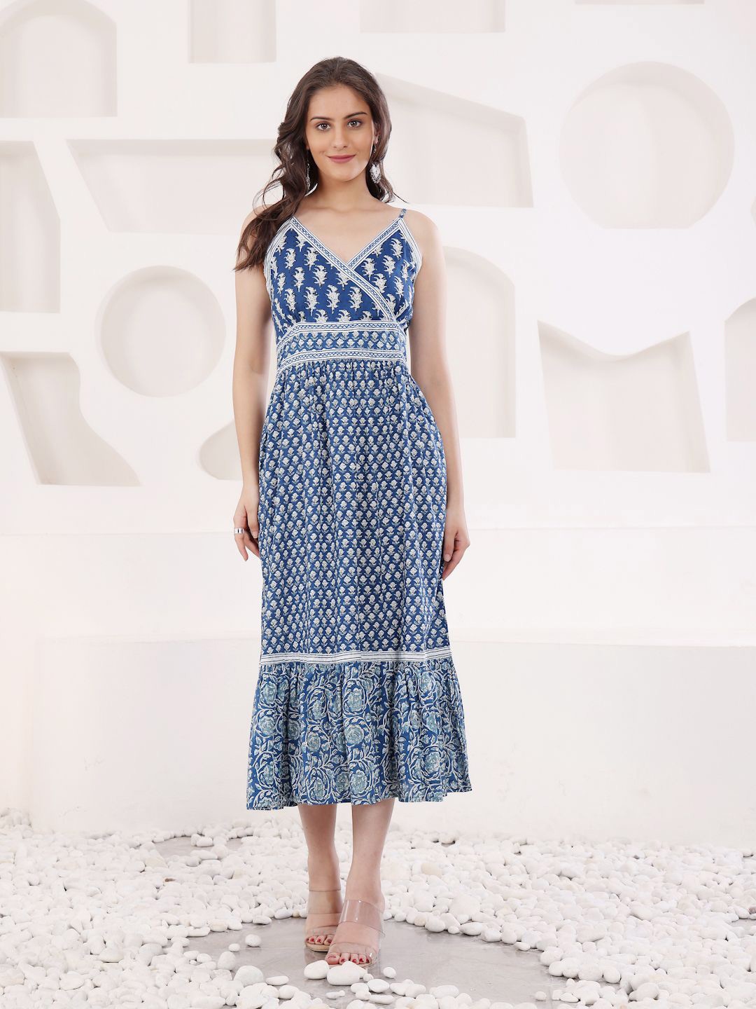 

SAVI Floral Print Fit & Flare Midi Dress, Blue