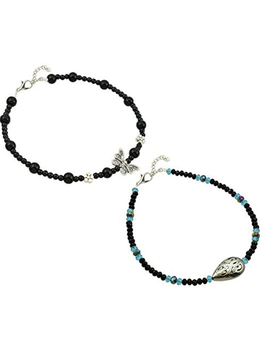 

HIGH TRENDZ Women Set of 2 Anklets, Black