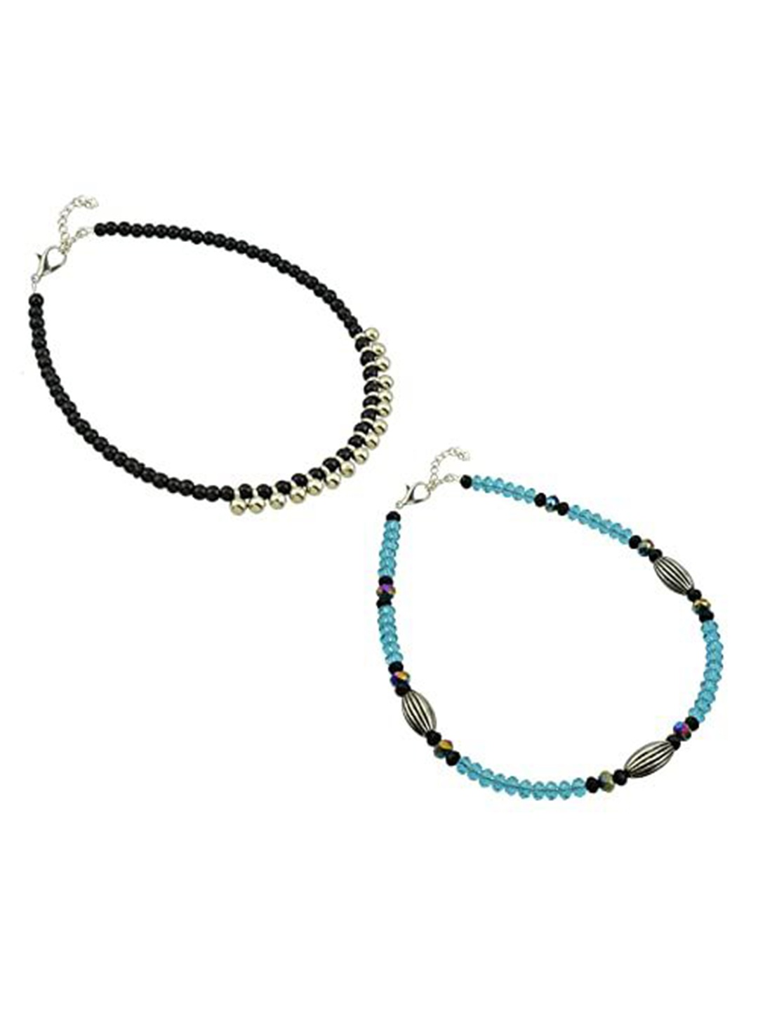 

HIGH TRENDZ Women Set of 2 Anklets, Black