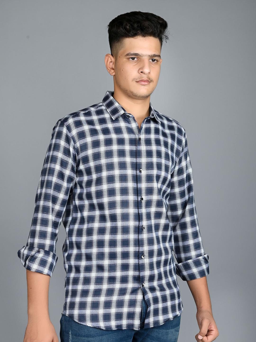 

Tanip Men Comfort Sheer Checked Casual Shirt, White