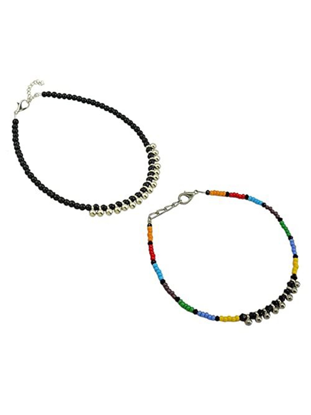 

HIGH TRENDZ Women Set of 2 Anklets, Black