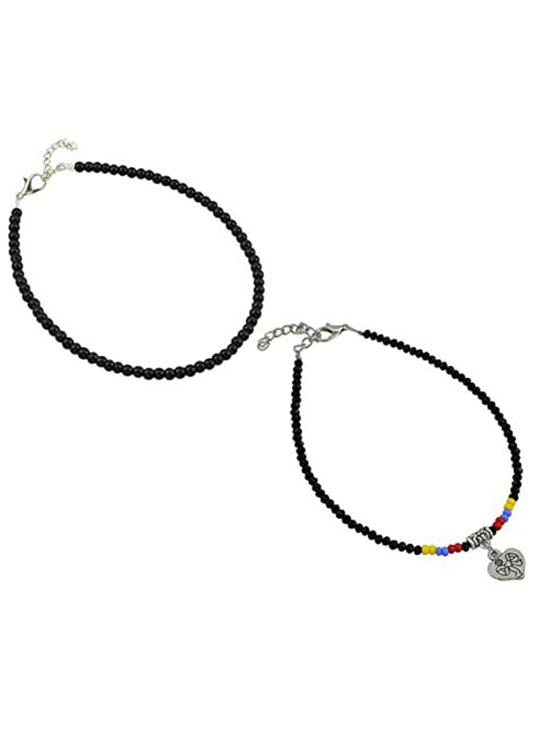 

HIGH TRENDZ Women Set of 2 Anklets, Black