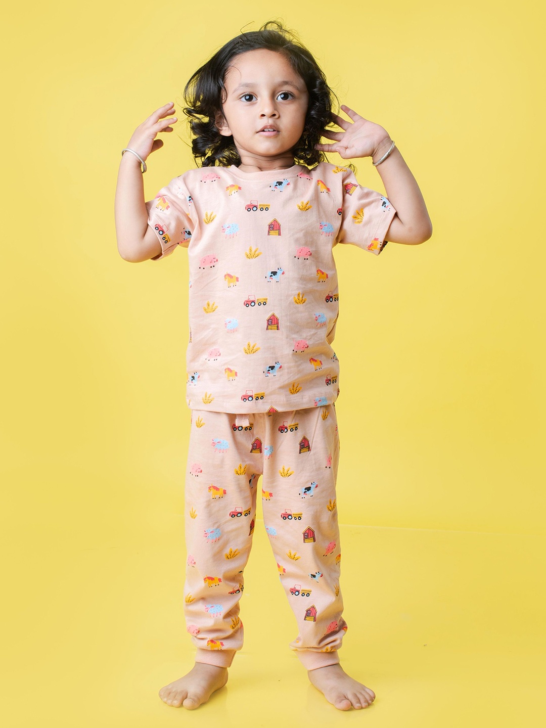 

Orange Sugar Kids Pack Of 3 Printed Night Suits, Pink