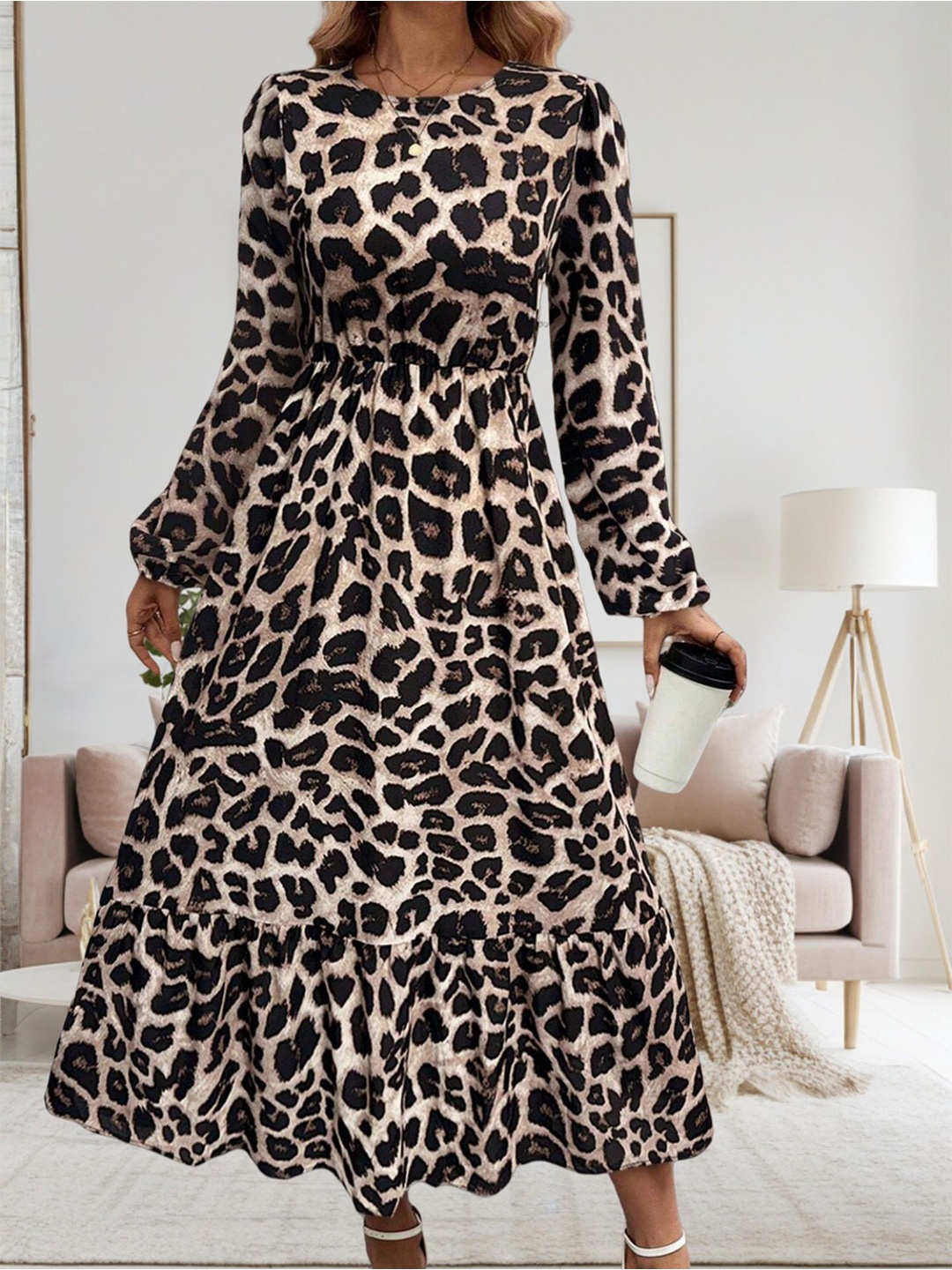 

StyleCast x Revolte Animal Print A-Line Dress, Brown