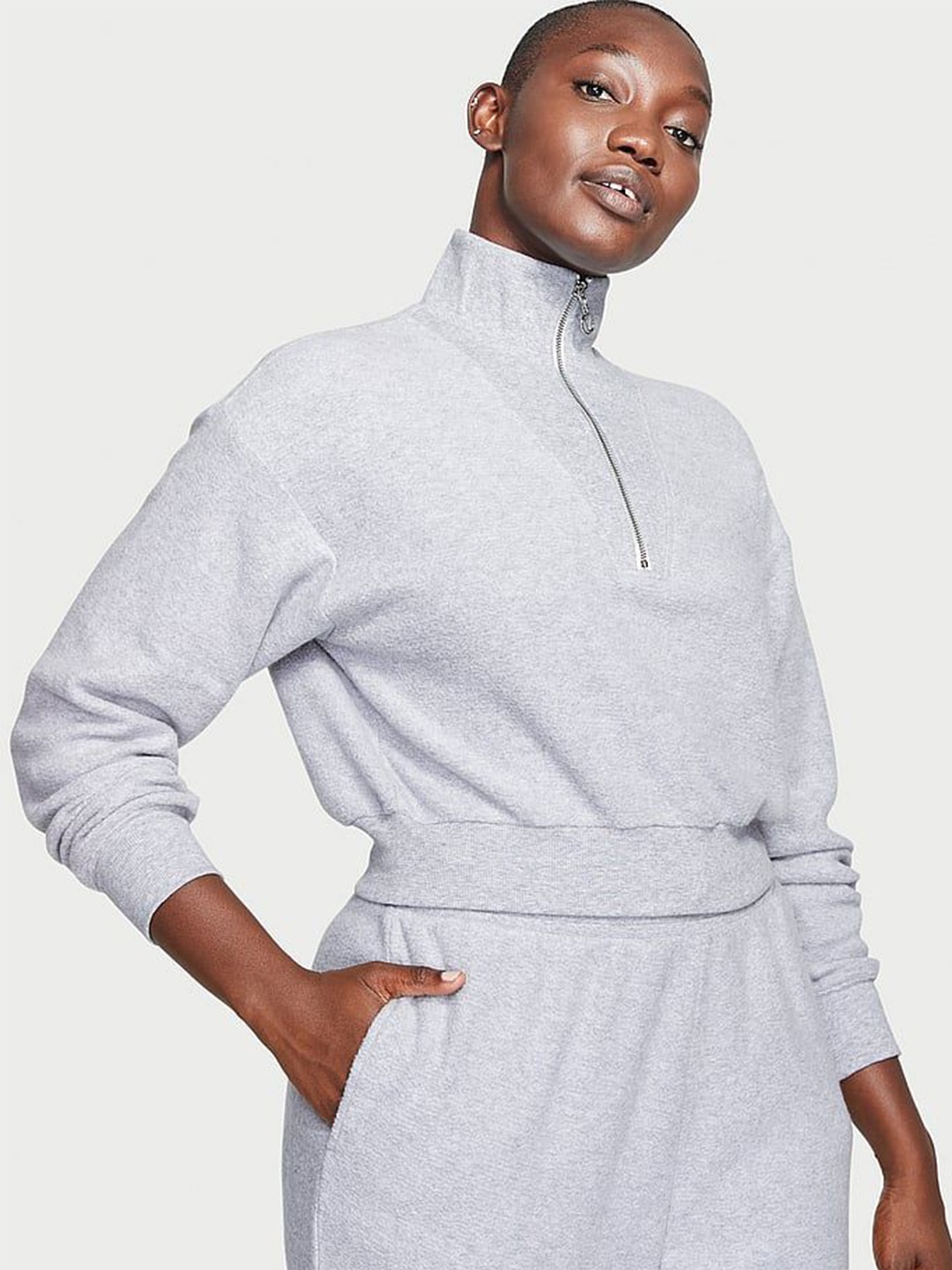 

Victoria's Secret Women Mock Collar Pullover Sweatshirt, Grey