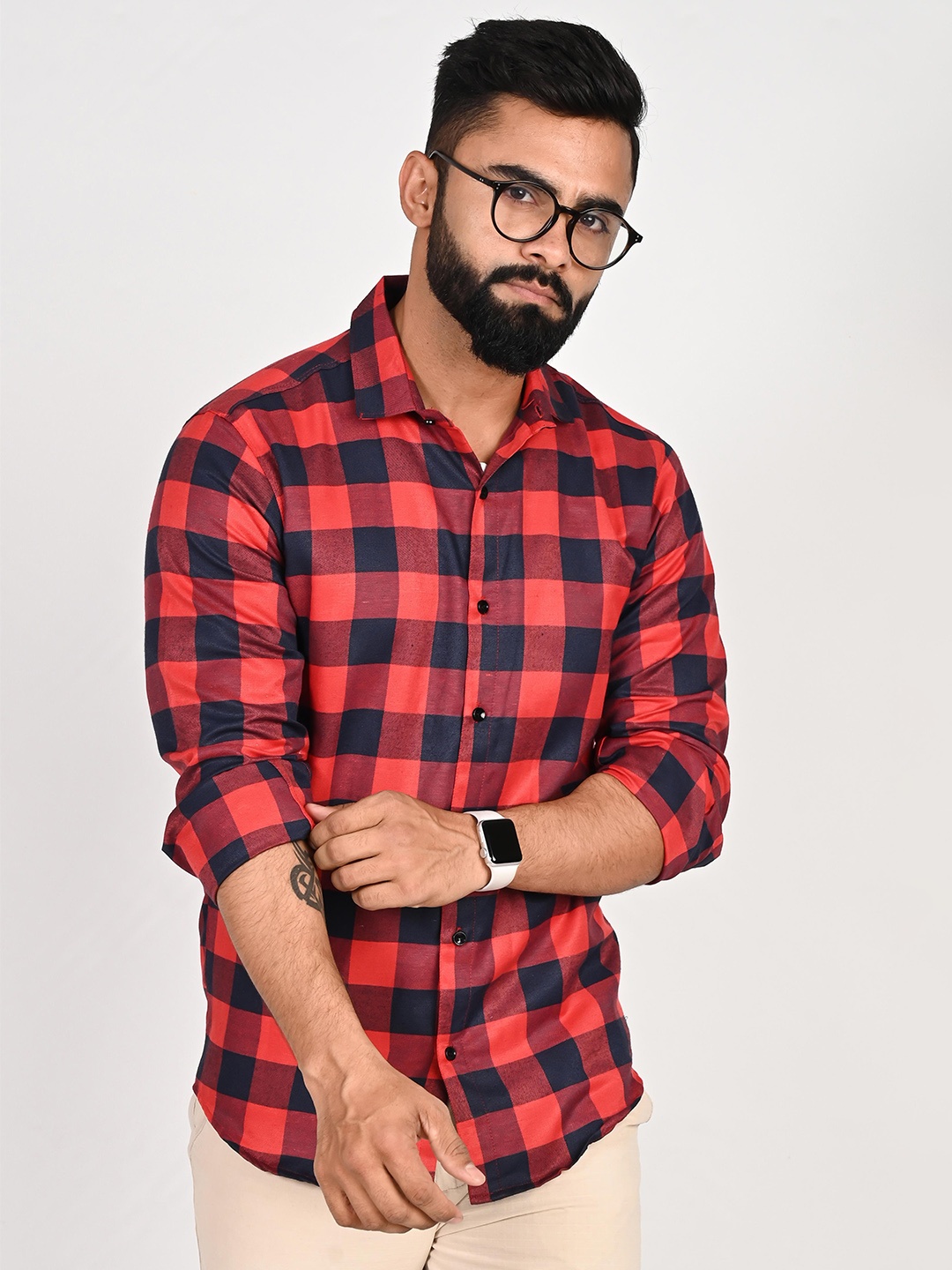 

Tanip Men Comfort Sheer Checked Casual Shirt, Red