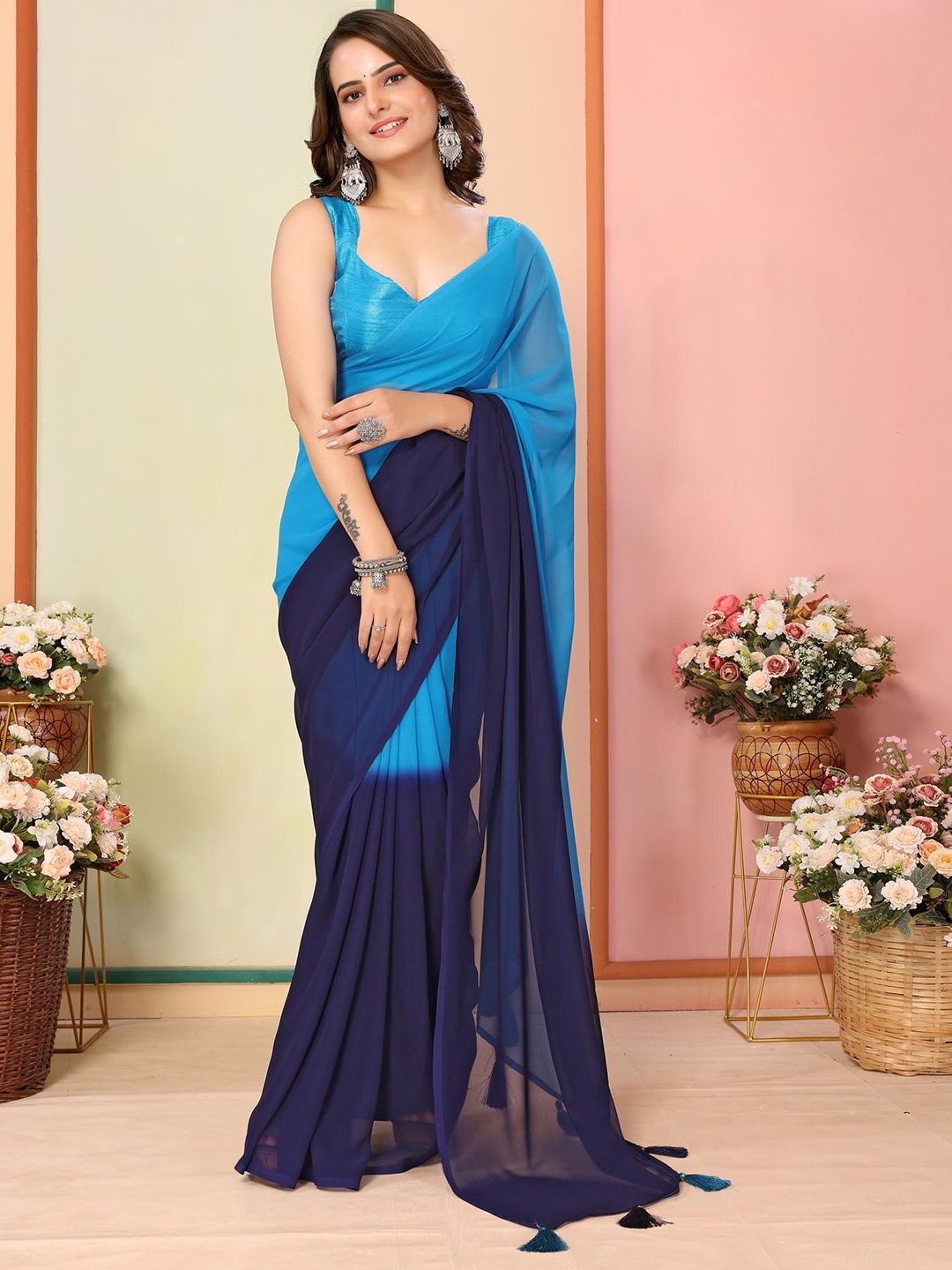 

HERE&NOW Ombre Dyed Ready to Wear Saree, Blue