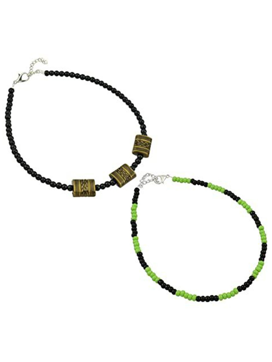 

HIGH TRENDZ Women Set of 2 Anklets, Black