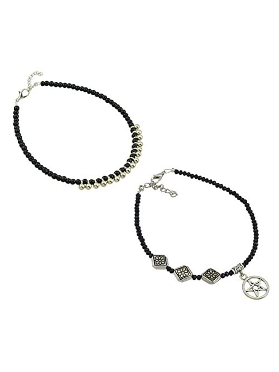 

HIGH TRENDZ Women Set of 2 Anklets, Black