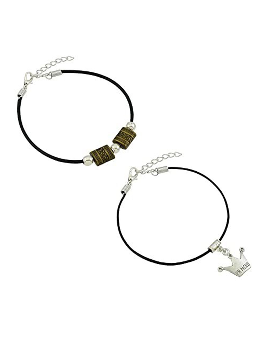 

HIGH TRENDZ Women Set of 2 Anklets, Black