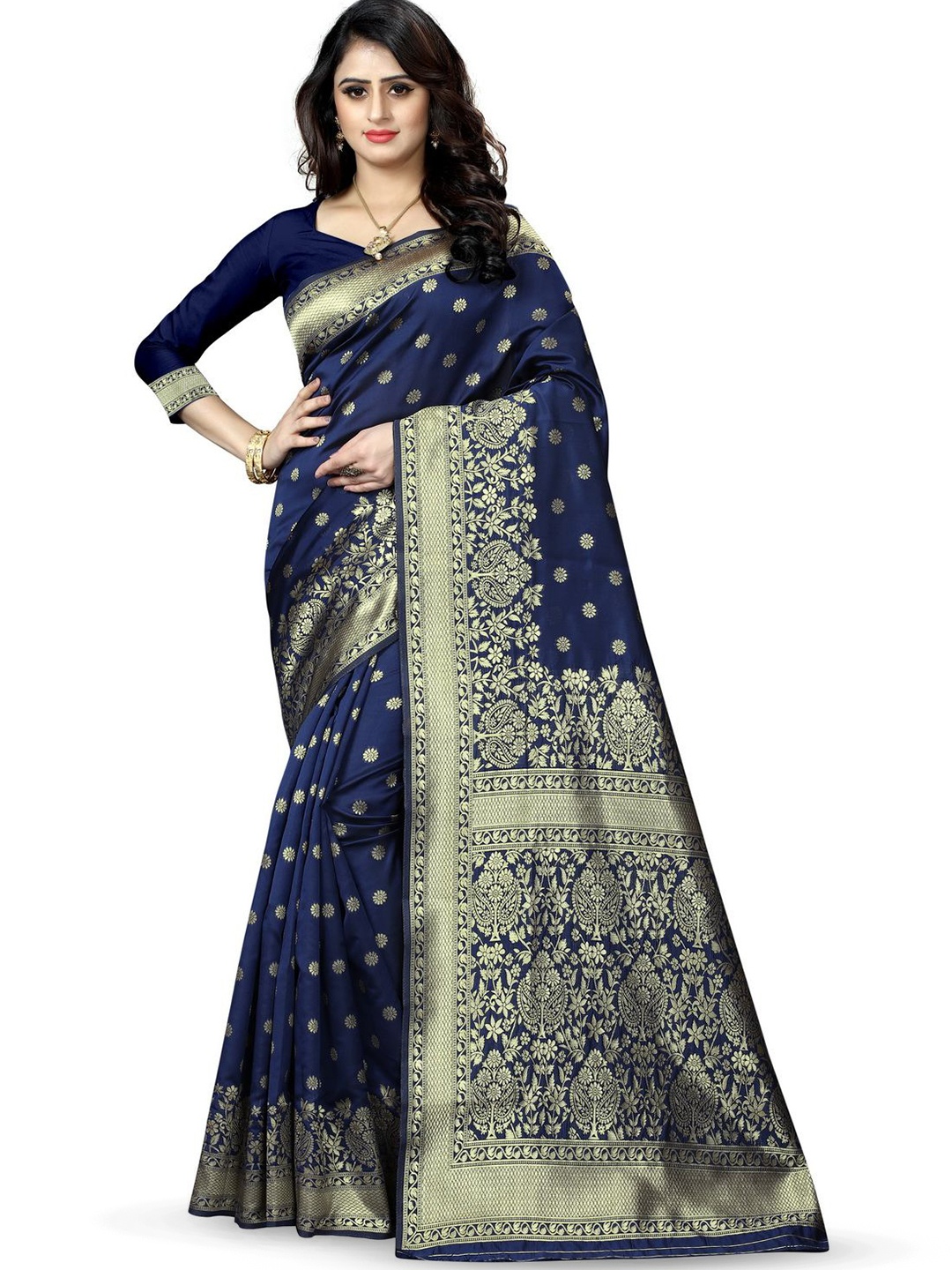 

KALINI Woven Design Zari Art Silk Banarasi Saree, Blue