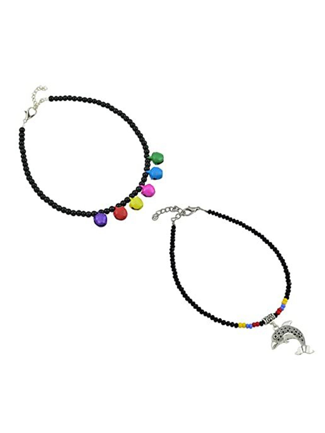 

HIGH TRENDZ Women Set of 2 Anklets, Black