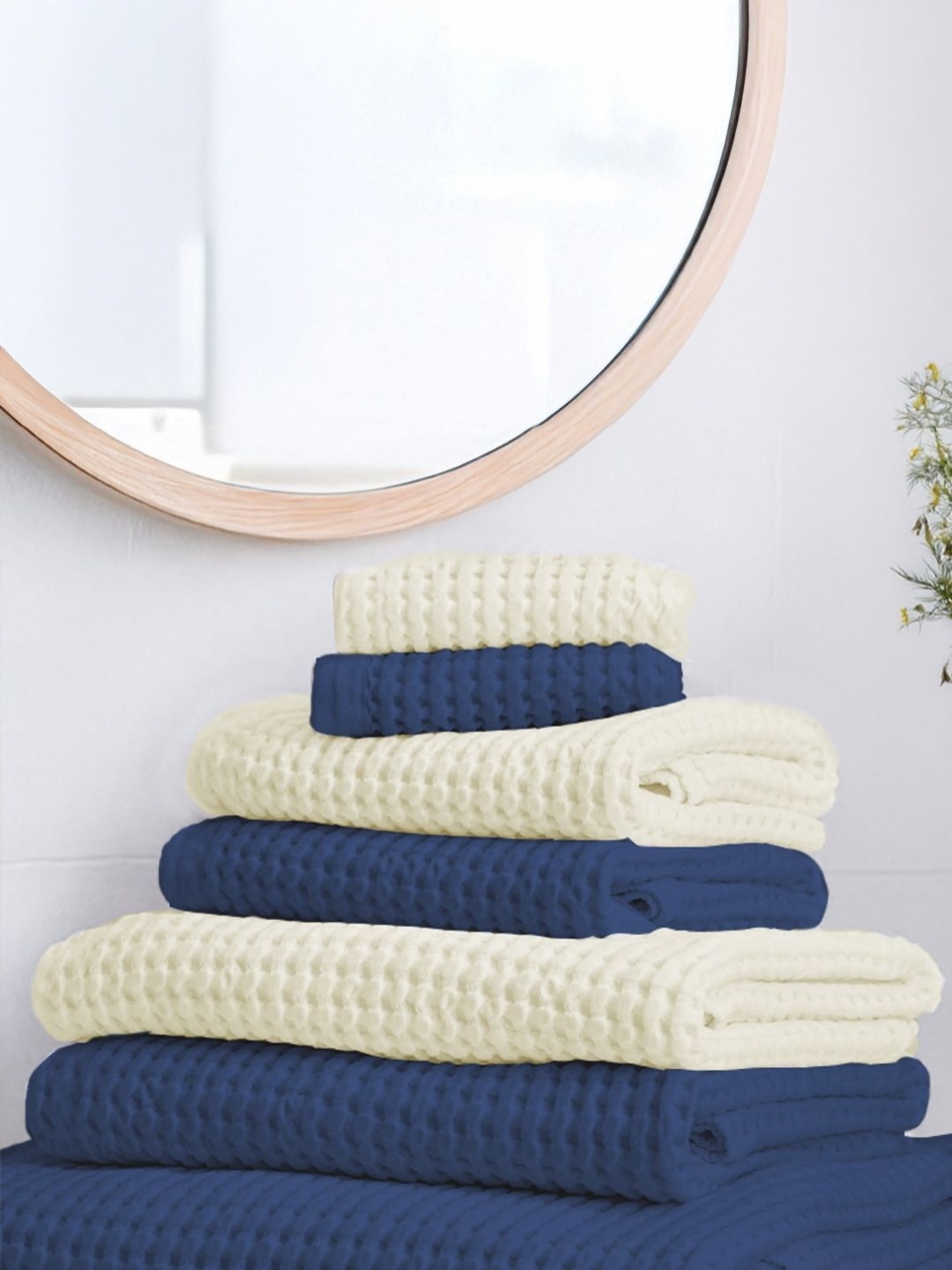 

URBAN SPACE Navy Blue & White Cotton 150 GSM Towel Set