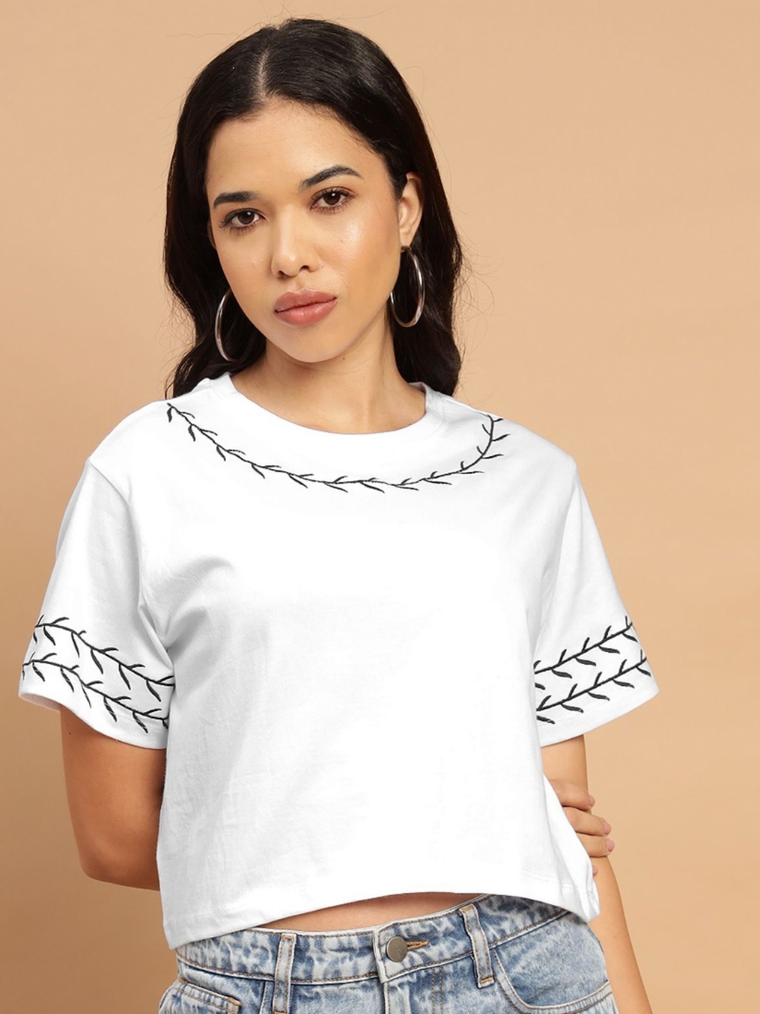 

Sands of India Women Crop T-shirt, White