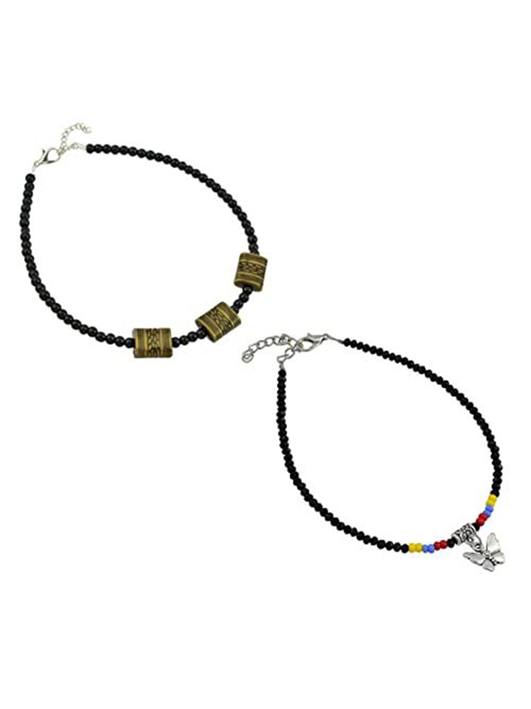 

HIGH TRENDZ Women Set of 2 Anklets, Black