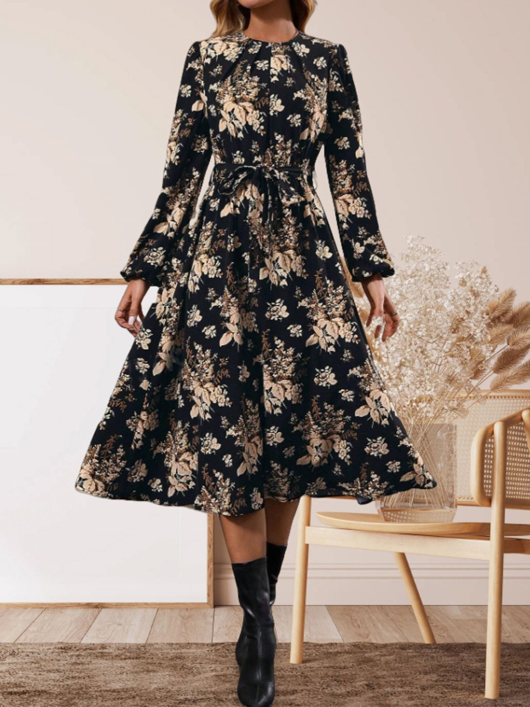 

StyleCast x Revolte Floral Print A-Line Dress, Black