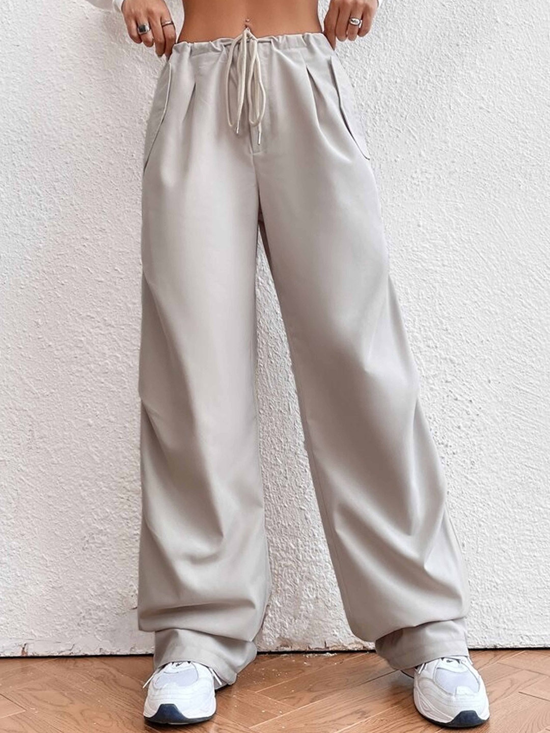 

TABADTOD Women Striped Relaxed Loose Fit Trousers, Grey