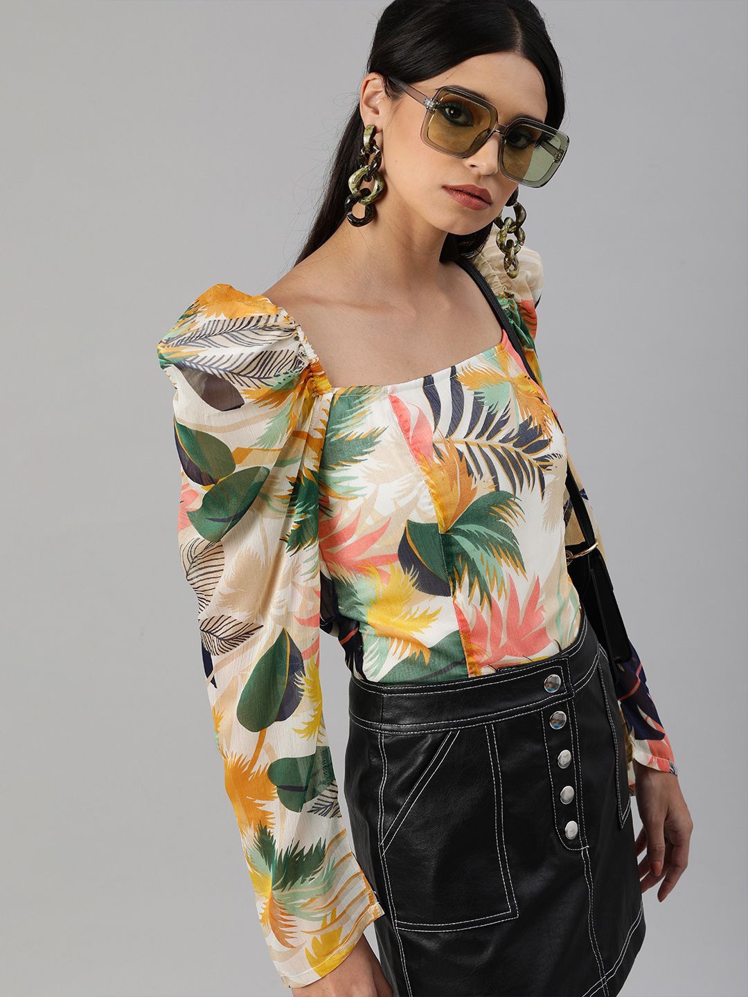 

SCORPIUS Floral Print Puff Sleeve Top, Multi