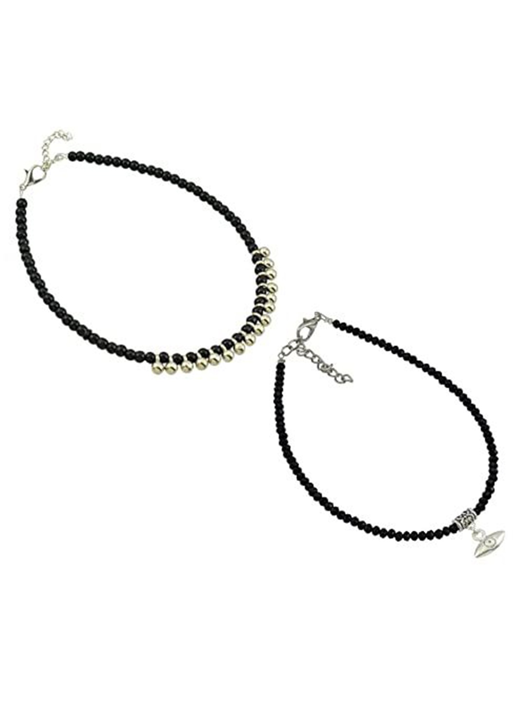 

HIGH TRENDZ Women Set of 2 Anklets, Black