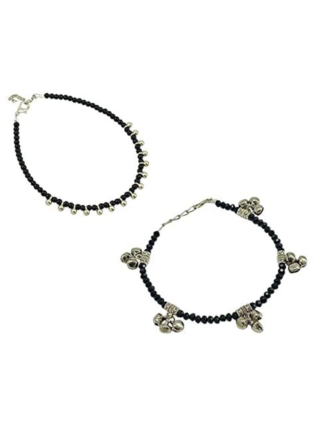 

HIGH TRENDZ Women Set of 2 Anklets, Black