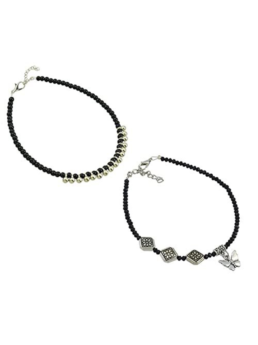 

HIGH TRENDZ Women Set of 2 Anklets, Black