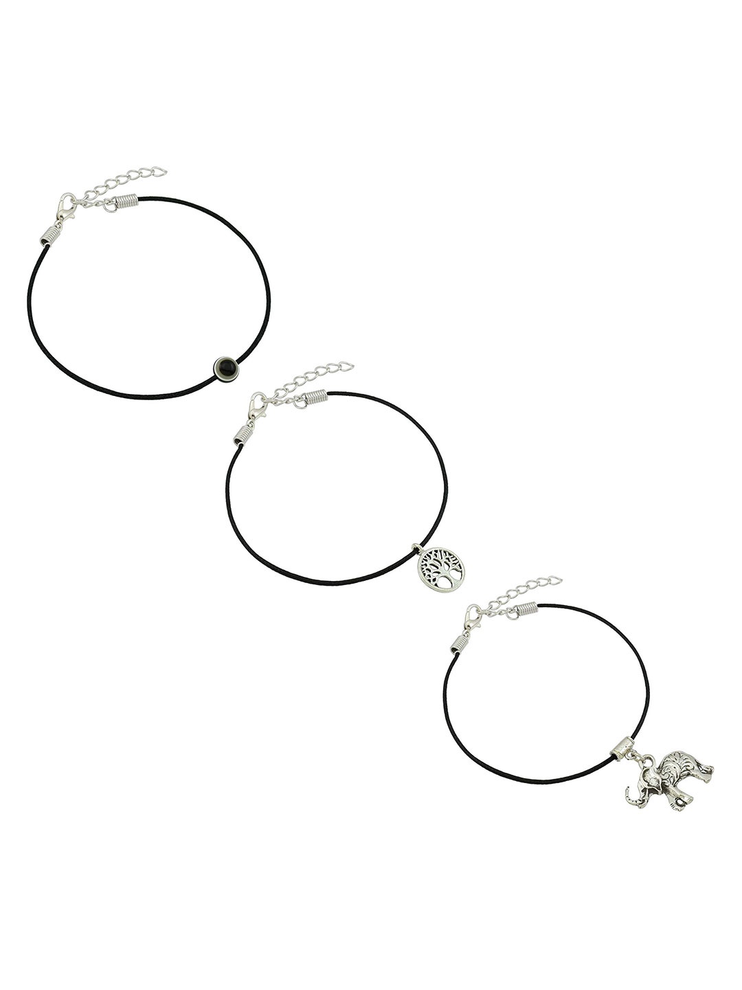 

HIGH TRENDZ Women Set of 3 Anklets, Black