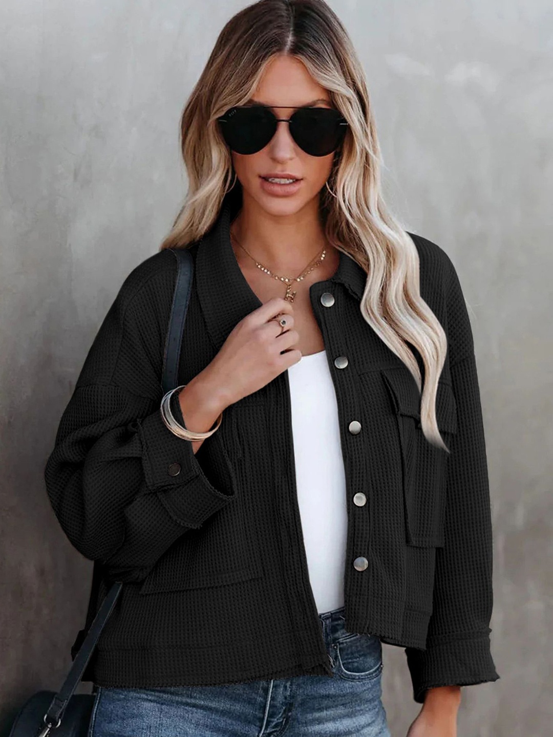 

LULU & SKY Women Ribbed Crop Cardigan, Black