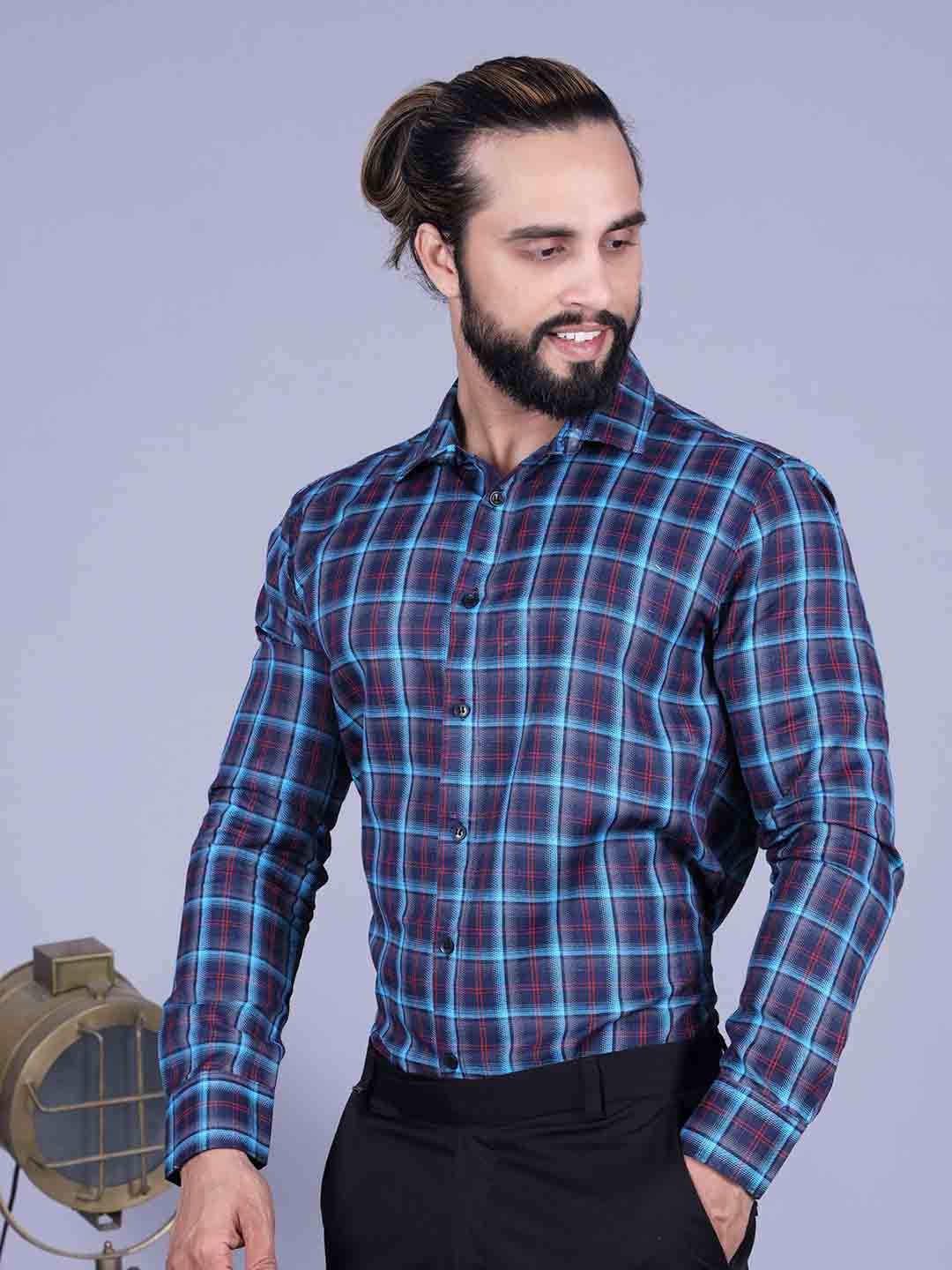 

Tanip Men Comfort Sheer Checked Casual Shirt, Blue