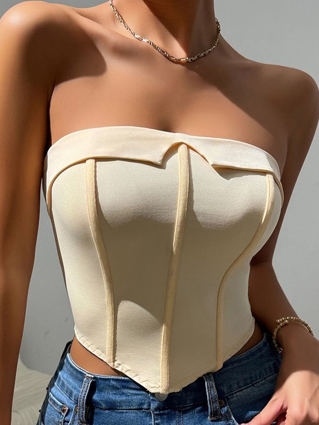 

LULU & SKY Tube Crop Top, Beige