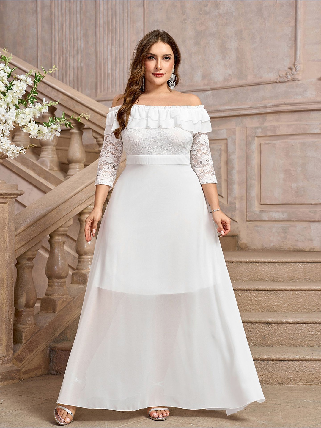 

StyleCast x Revolte Off-Shoulder Fit & Flare Maxi Dress, White